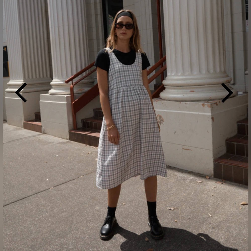 Afends Checked Midi Dress in White and Gray